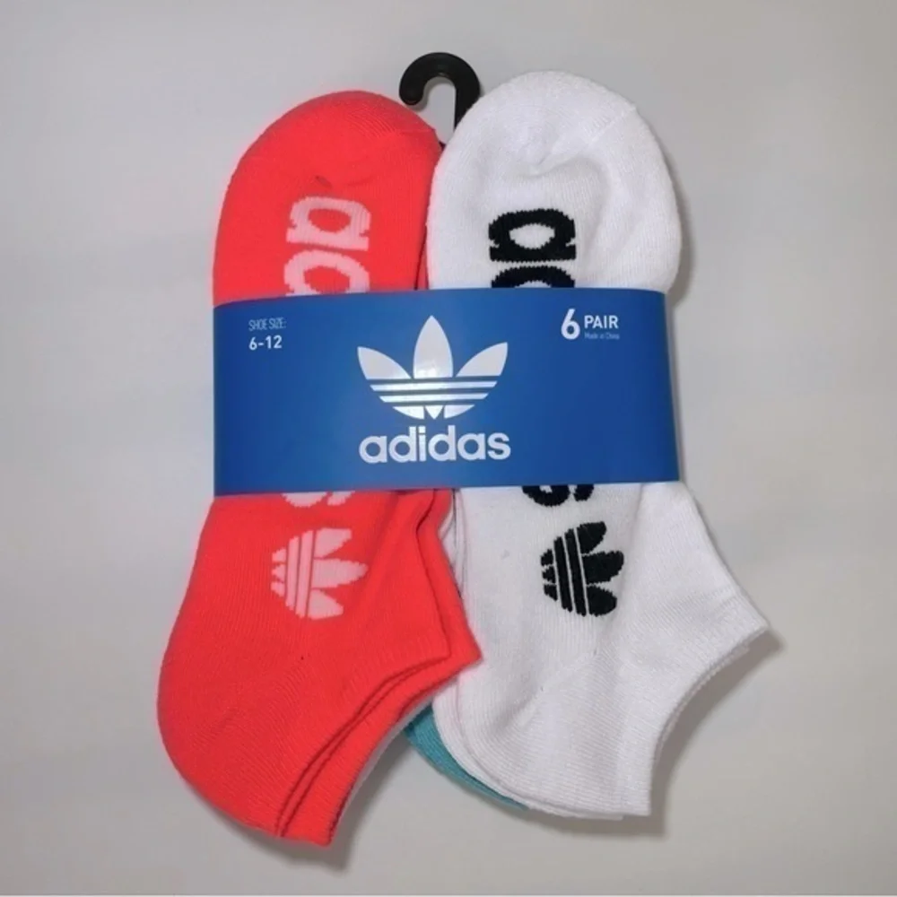 Adidas men’s no show socks 6 pairs size 6-12 white orange green blue black
